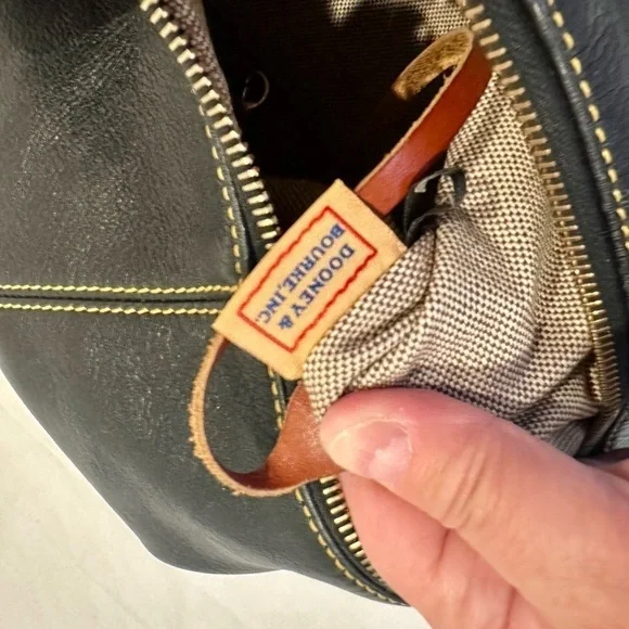 Dooney and Bourke bk purse, brass and silver hardware, yellow stitching, - Picture 14 of 16